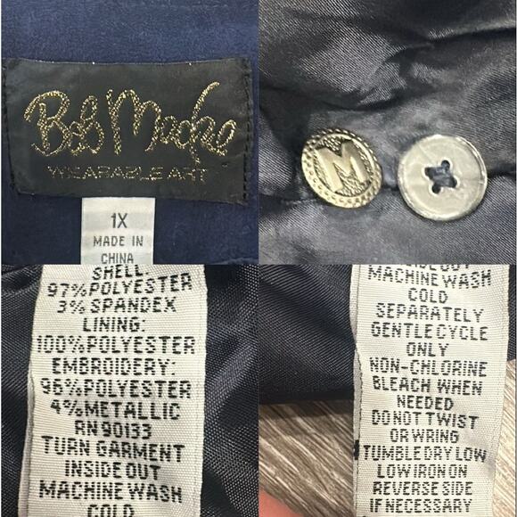 Vintage Bob Mackie Wearable Art Navy Embroidered Asymmetrical Button Jacket 1X - Picture 9 of 10